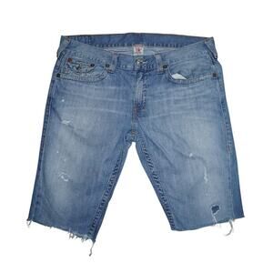 True Religion Distressed Denim Cutoff Shorts Men’s 38 USA Made Straight Fit